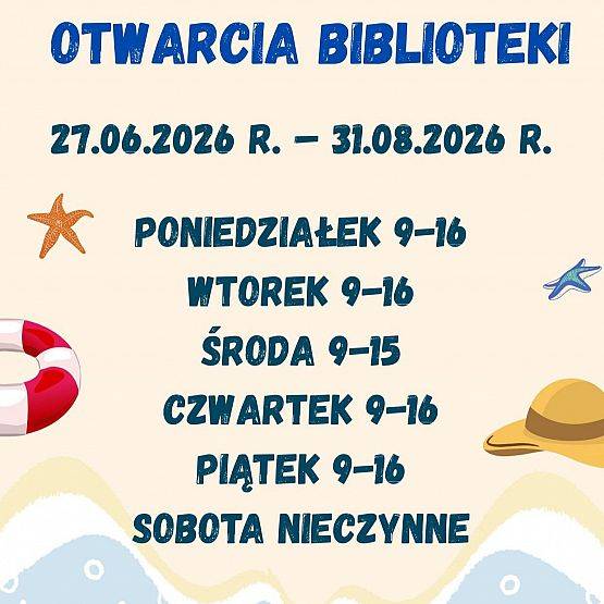 WAKACYJNE GODZINY OTWARCIA BIBLIOTEKI grafika