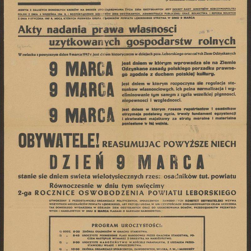 Afisz z 1947 r. dot. nadania prawa własności gospodarstw rolnych wynaleziony w archiwach przez @Zbigniew Mariusz Wołocznik
